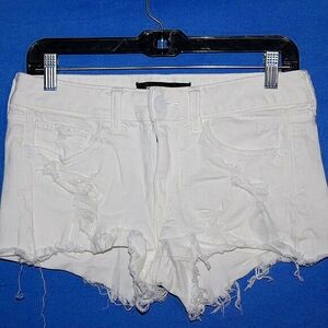 Express Thrashed White Denim Shorts - Women's Size 4 - High Rise - Frayed Hem